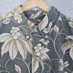 Vintage Reyn Spooner Shirt Mens XL Gray Hawaiian Aloha Floral Button Down 90s